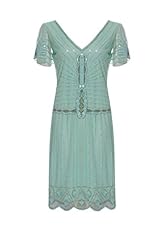 Above the Knee Polyamide/Tulle Short Sleeves Beaded Vintage Sequined  Dress