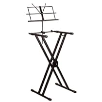 Black Height Adjustable High Quality X Frame Keyboard Stand With Integral Sheet Music Holder. Maximum Load 20kg