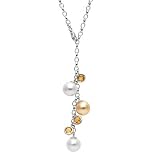 Sterling Silver Citrine And Two Color Of Pearl Necklace 22