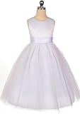 New Satin & Tulle Flower Girl Dress (Ivory or White with Alternate Satin Waist Sash Colors) 2 to 12 Girls