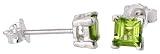 August Birthstone Natural Peridot 40 poin (4 mm) Size Princess (square) Cut Stud Earrings in Sterling Silver Basket Settings