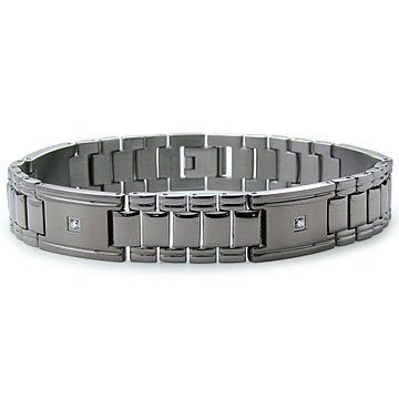 Mens Titanium Cubic Zirconia 14K Gold Screw Link Bracelet