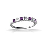 14K White Gold Genuine Round Amethyst and Diamond Ring