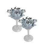 Danya B. HJ23009-S-2 S-2 Glass Rose on Stem Candleholders-White&Silver