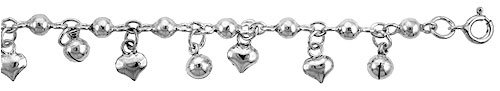 Childrens Toyshop  Jewelry : Sterling Silver Charm Anklet with Chime Balls and Hearts