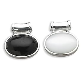 Black Onyx White Cat's Eye Glass Sterling Silver Slide, 1 in (incl bail)... by