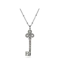 Victorian CZ Sterling Silver Skeleton Key Pendant