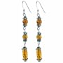 Sterling Silver Bali bead Genuine Amber Stone Dangle Earrings