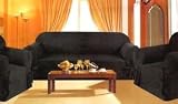 Sofa / Couch Cover Slipcover 3 Pc. Set = Sofa + Loveseat + Chair Covers / Slipcovers 3 Pcs SET Stripe Jacquard Fabric - BLACK color