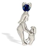 14K White Gold Genuine Round Sapphire Mother with Child Pendant