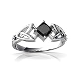 14K White Gold Square Genuine Black Onyx Celtic Knot Ring