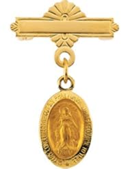 Clevereves 14K Yellow Gold 12.00X08.00 mm Miraculous Baptismal Pin