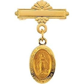 14k Yellow Gold Miraculous Baptismal Pin 12x8mm by 
