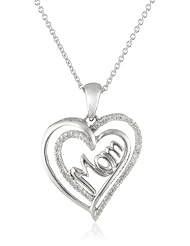 Sterling Silver Diamond Mom Double Heart Pendant Necklace (1/10 cttw, I-J Color, I3 Clarity), 18"