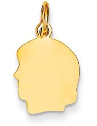 14k Yellow Gold Small .035 Gauge Facing Left Engravable Girl Head Charm Pendant