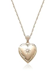 Yellow 14k Gold-Filled Embossed Heart with Genuine Diamond Locket Necklace, 18"
