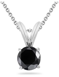 1.23 Cts 6.78-6.52x4.12 mm AA Genuine Round Brilliant Black Diamond Solitaire Pendant in 14K White Gold {DIAMOND APPRAISAL INCLUDED}