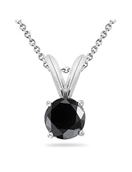 1.26 Cts 6.70-6.58x4.23 mm AA Genuine Round Brilliant Black Diamond Solitaire Pendant in 14K White Gold {DIAMOND APPRAISAL INCLUDED}