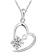 Rhodium Plated 925 Sterling Silver Cubic Zirconia Heart Shaped Pendant Necklace with 18 Sterling Silver Chain-sn3010