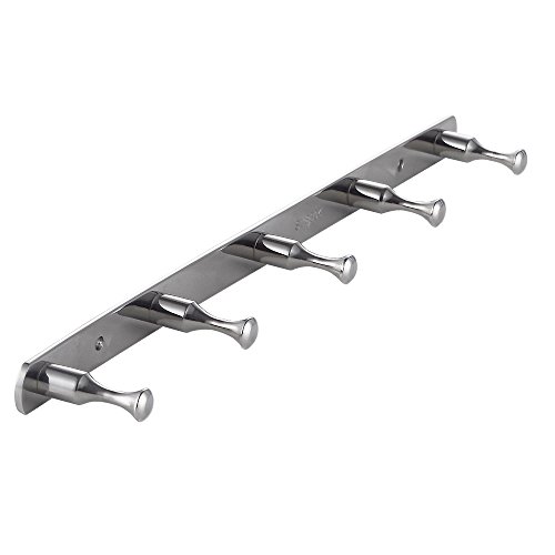 XVL Wall Mounted Coat and Hat Rack Coat Rail with 5 Hanger Hooks Polished Stainless Steel G108