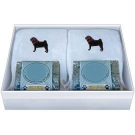 Double Gift Box with Pug Black Soap and Towel