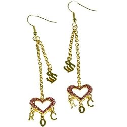 Rocawear Pink Austrian Crystal Rw Heart Charm Earrings