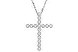 14K White Gold Cross Pendant Enhanced with Filigree Bezel Set Diamonds, Sliding on a 16 Cable-Chain Necklace.