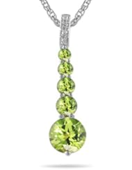 0.02 Cts Diamond & 2.00 Cts Peridot Journey Pendant in 14K White Gold
