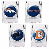 NFL Denver Broncos Four Piece Square Shot Glass Set (Individual Logos)