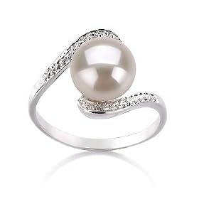 PearlsOnly Chantel White 9-10mm AA Freshwater Sterling Silver With White Gold Plating Pearl Ring Ring-Size-5: PearlsOnly: Jewelry