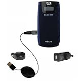 Retractable USB Hot Sync Compact Kit with Car & Wall Charger for the Samsung Helio Fin - Gomadic Brand w/ TipExchange Technology