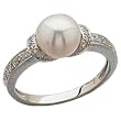 14Kt White Gold Fresh Water White Cultured Pearl And Diamond Ring