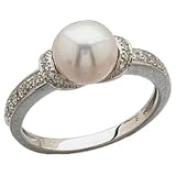 0.20 Ct.T.W. Round Brilliant Cut Diamonds, FreshWater Cultured White Pearl, 14Kt. White Gold. FreshWater White Cultured Pearl and Diamond Ring