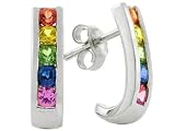 0.80 cts Genuine Multi Color Rainbow Sapphire Earrings - 14kt White or Yellow Gold