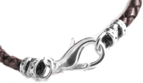 3mm Braided Leather Silver Plated Fancy Ends Necklace 26 Inches Brown