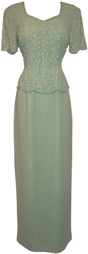 Mother Of The Bride Beaded Short Sleeve Chiffon Formal Wedding Party Gown MOB Dress
