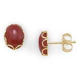 Red Coral Earrings in 14K Yellow Gold