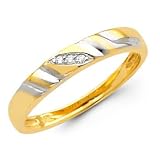 14K Yellow and White 2 Two Tone Gold Womens Round-cut Diamond Wedding Ring Band (0.03 CTW., G-H Color, SI1-2 Clarity)