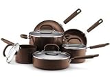 Earth Pan Nonstick Cookware 10-Piece Set: 1.5-Quart and 2-Quart Covered Saucepans, 6-Quart Covered Stockpot, 3-Quart Covered Saute, 8-Inch and 10-Inch Open Skillets, Espresso