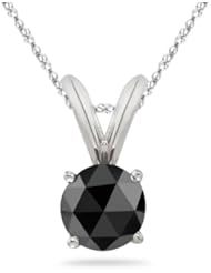 1/4 (0.21-0.27) Cts AA 3.70-3.90 mm Round Rose Cut Black Diamond Solitaire Pendant in 14K White Gold