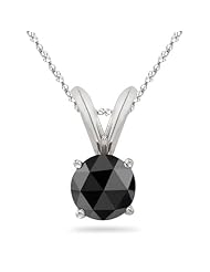 3/4 (0.71-0.80) Cts AA 5.40-6.00 mm Round Rose Cut Black Diamond Solitaire Pendant in 14K White Gold