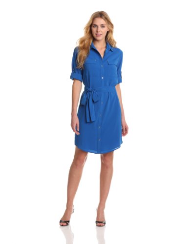 Calvin Klein Women's Shirt Dress, Cobalt, Large