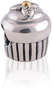 925 Sterling Silver Cupcake Charm with 14k Gold plat Bead Fit Pandora Charm