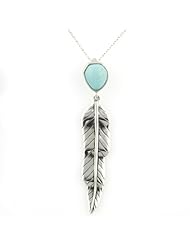 Sterling Silver Gemstone Long Feather Pendant Necklace, 18"