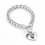 New Womens Elegant Silver Crystal Heart T-bar Bracelet
