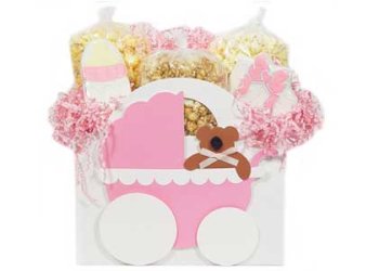 New Arrival - Loaded Baby Girl Gift Basket - Gourmet Popcorn Creation by America