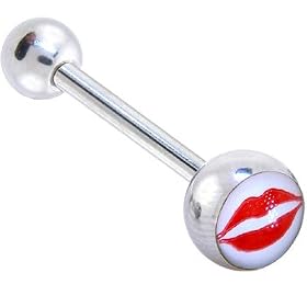 RED HOT LIPS Logo Barbell Tongue Ring by Black Steel Tongue Rings