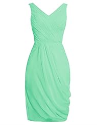 V-neck Sheath Ruched Pleated Cocktail Short Chiffon Club Dress/Homecoming Dress/Bridesmaid Dress/Prom Dress/Party Dress 