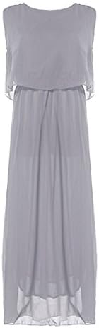 Yimilan Women's Maxi Chiffon Pleated Long Dress Large Gray
