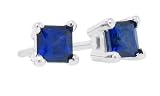0.28Ct 3MM Square Princess Cut Genuine Sapphire Stud Earrings in 14Kt White Gold